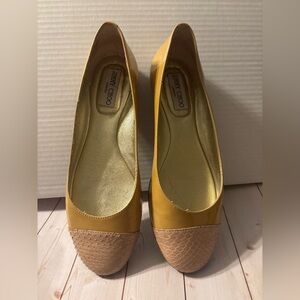 Authentic Jimmy Choo London EU 39 Yellow Snakeskin-Embossed Cap Toe Flats